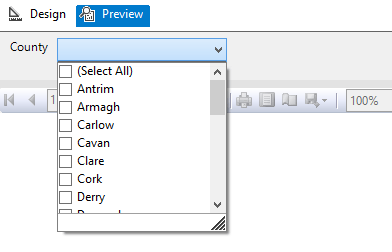 Image showing an SSRS report parameter options