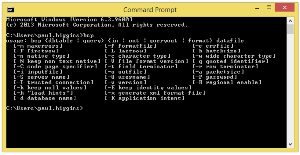 bcp in c.m.d. window