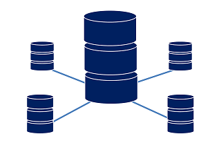 Five Database icons arranged in a star with the largest one in the center