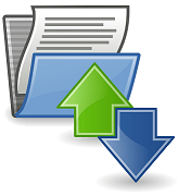 An icon of a computer folder with a visible file and two arrows facing up and down