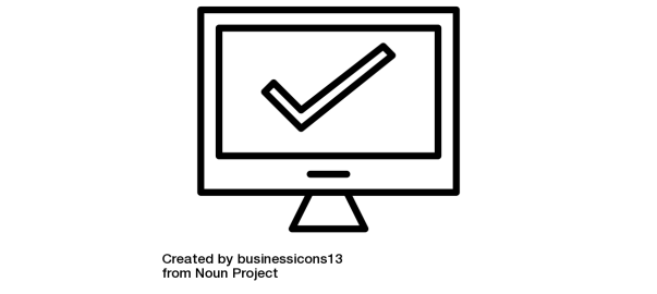 Icon of computer with tick on screen